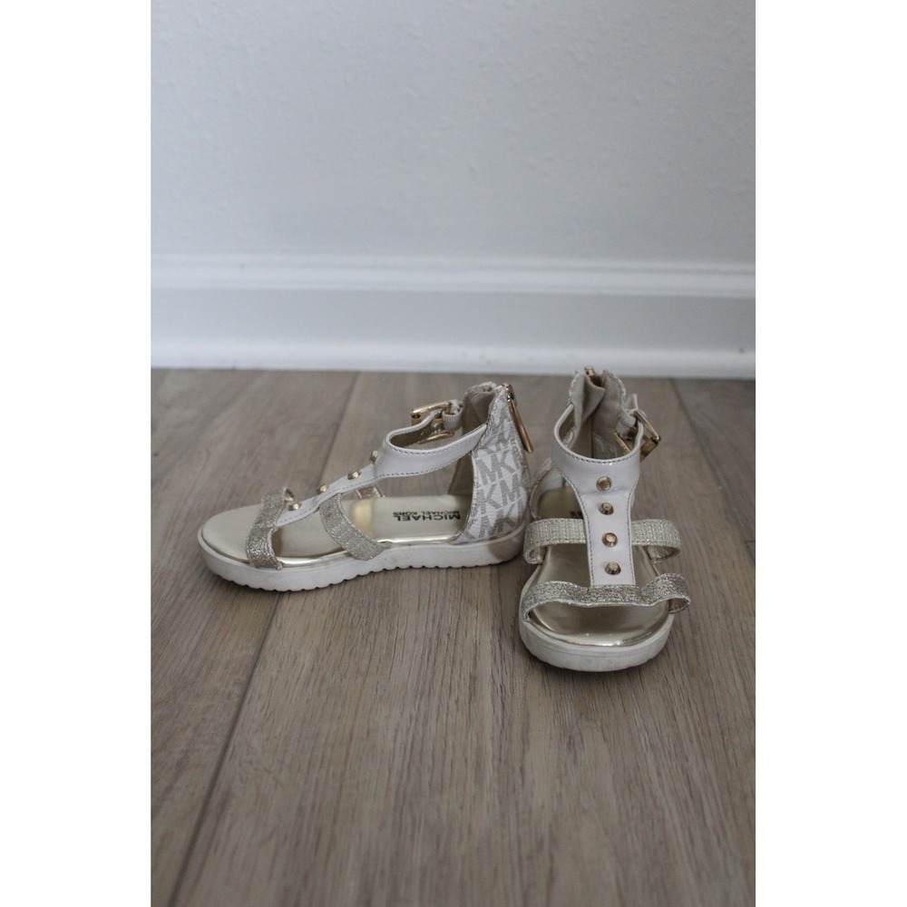 Michael Kors Kids Brandy Myra White Silver Glitter Gladiator Sandals Size 7